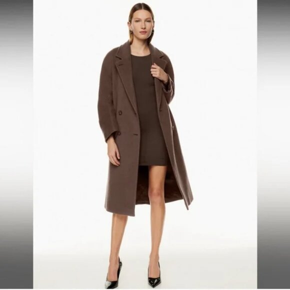 Aritzia Babaton Contour Crew Long Sleeve Mini Dress Scoop Neck Rich Mocha Brown - Picture 2 of 8